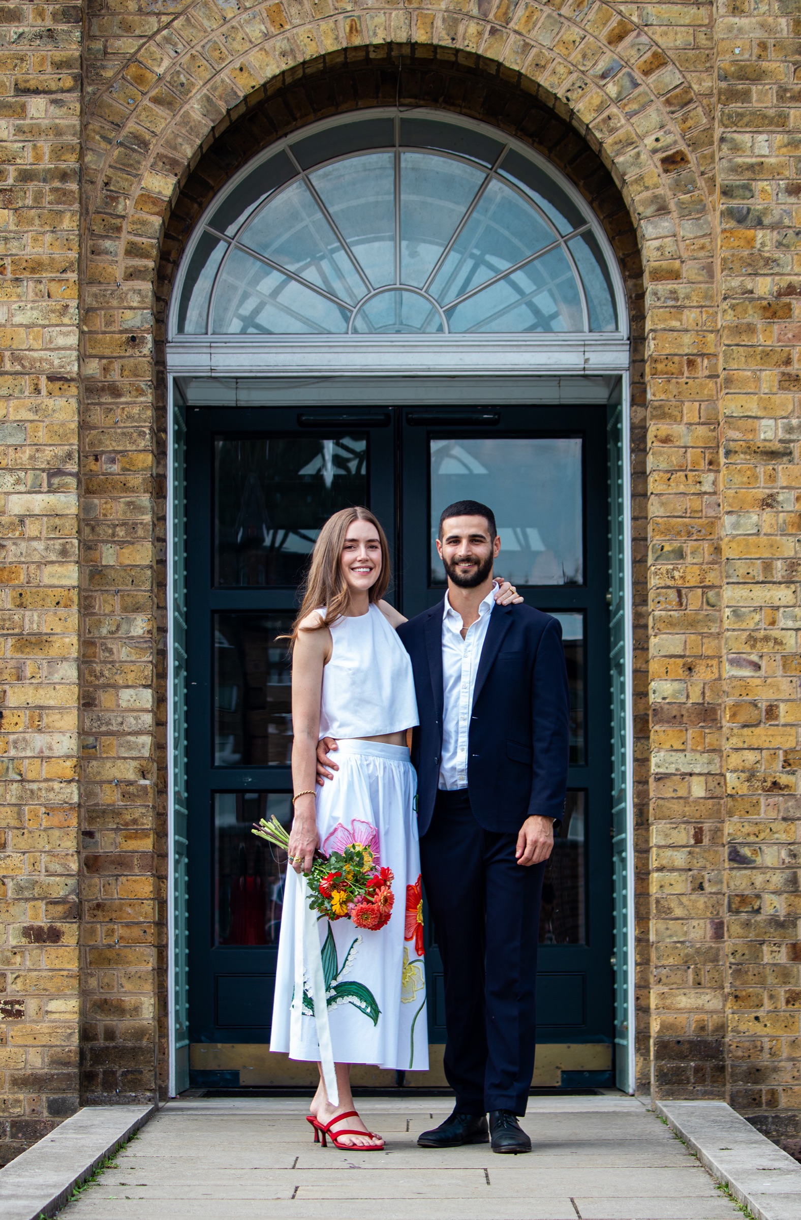 Wedding couple portrait at London art gallery